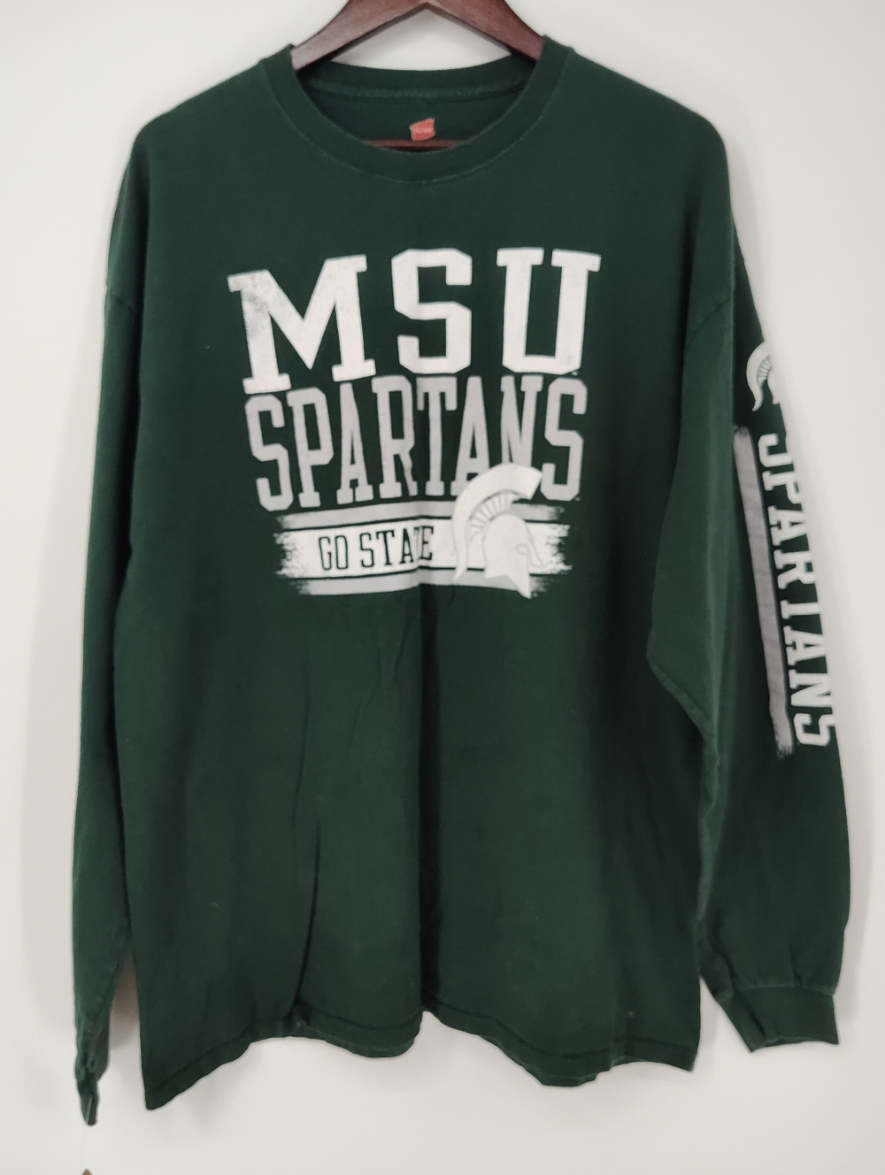 Hanes Dark Green MSU Spartans Long Sleeve Tee Size Adult 2XL